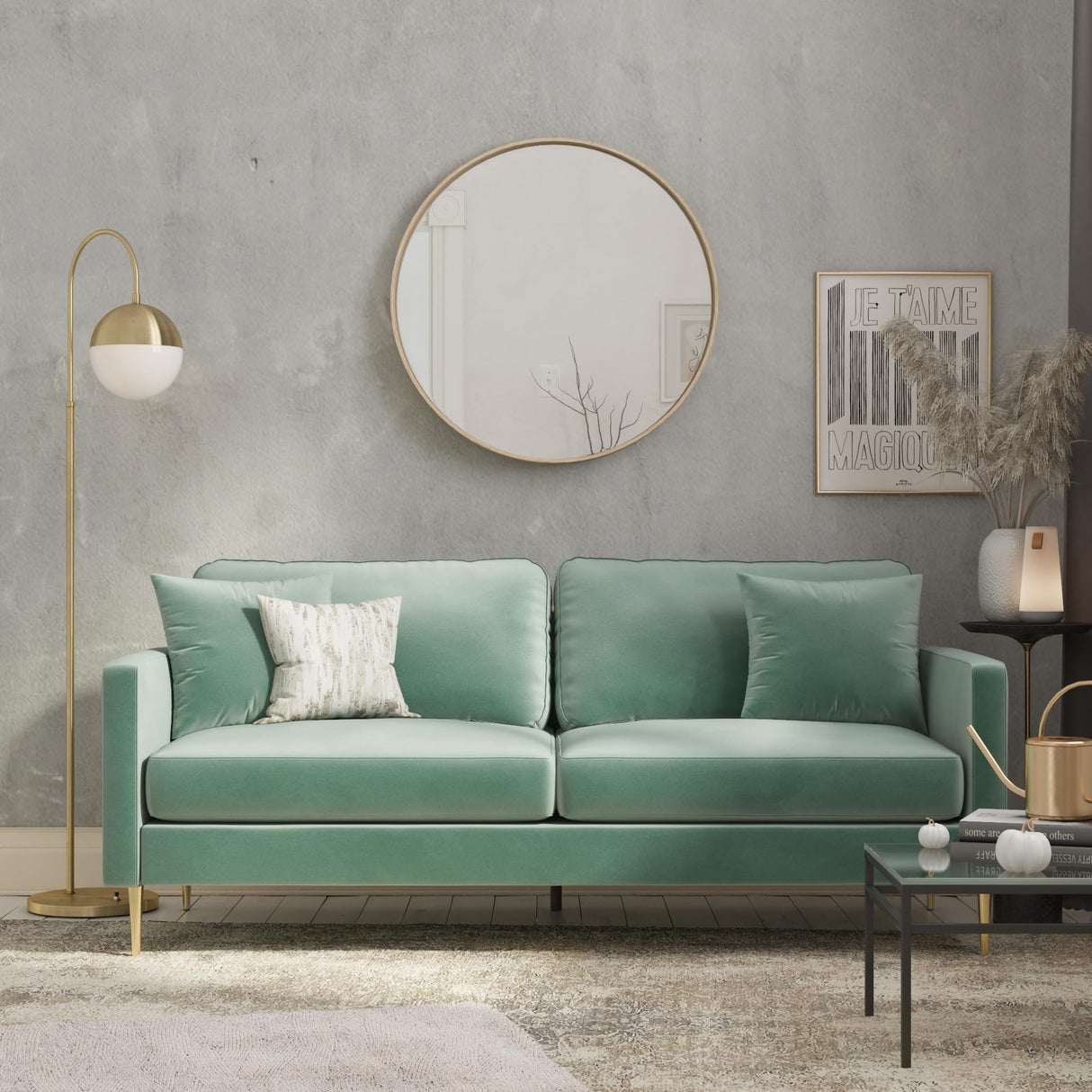 CosmoLiving by Cosmopolitan Highland Sofa Couch with Pillows, Green CosmoLiving by Cosmopolitan