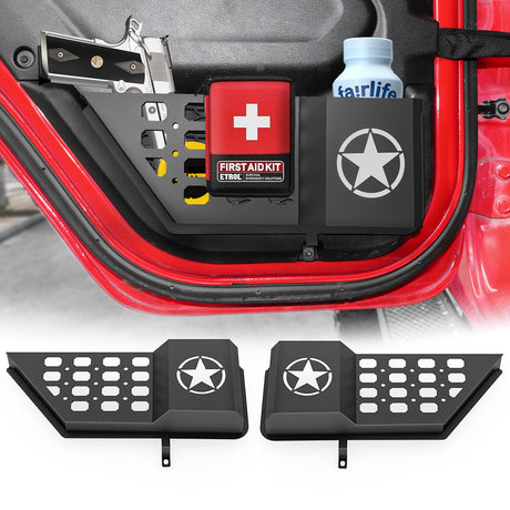 Metal Rear Door Storage Box Pockets Fit for Jeep Wrangler,Door Side Insert Organizer for Jeep Wrangler JL JLU 4XE 2018-2025 & Gladiator JT 2020-2025 Interior Door Storage Expansion Accessories 2PCS Eamplest