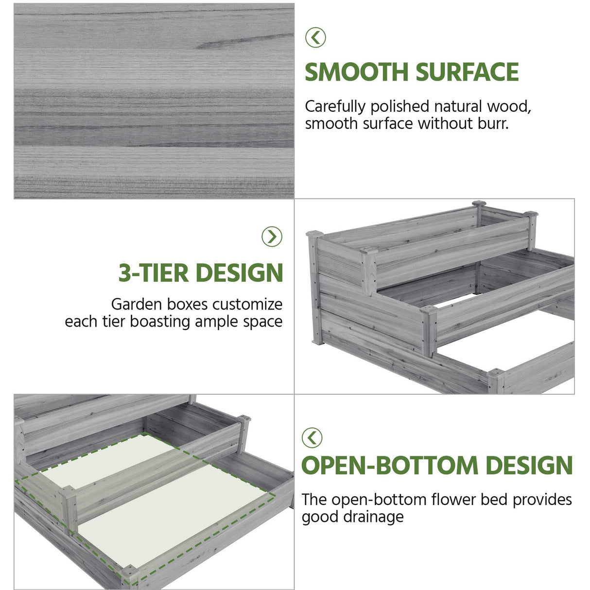 Yaheetech 3 Tier 47 x 47 x 22in Raised Garden Bed Horticulture Outdoor Elevated Flower Box Tiered Garden Bed Wooden Vegetables Growing Planter for Backyard/Patio/Gardener, Gray Yaheetech