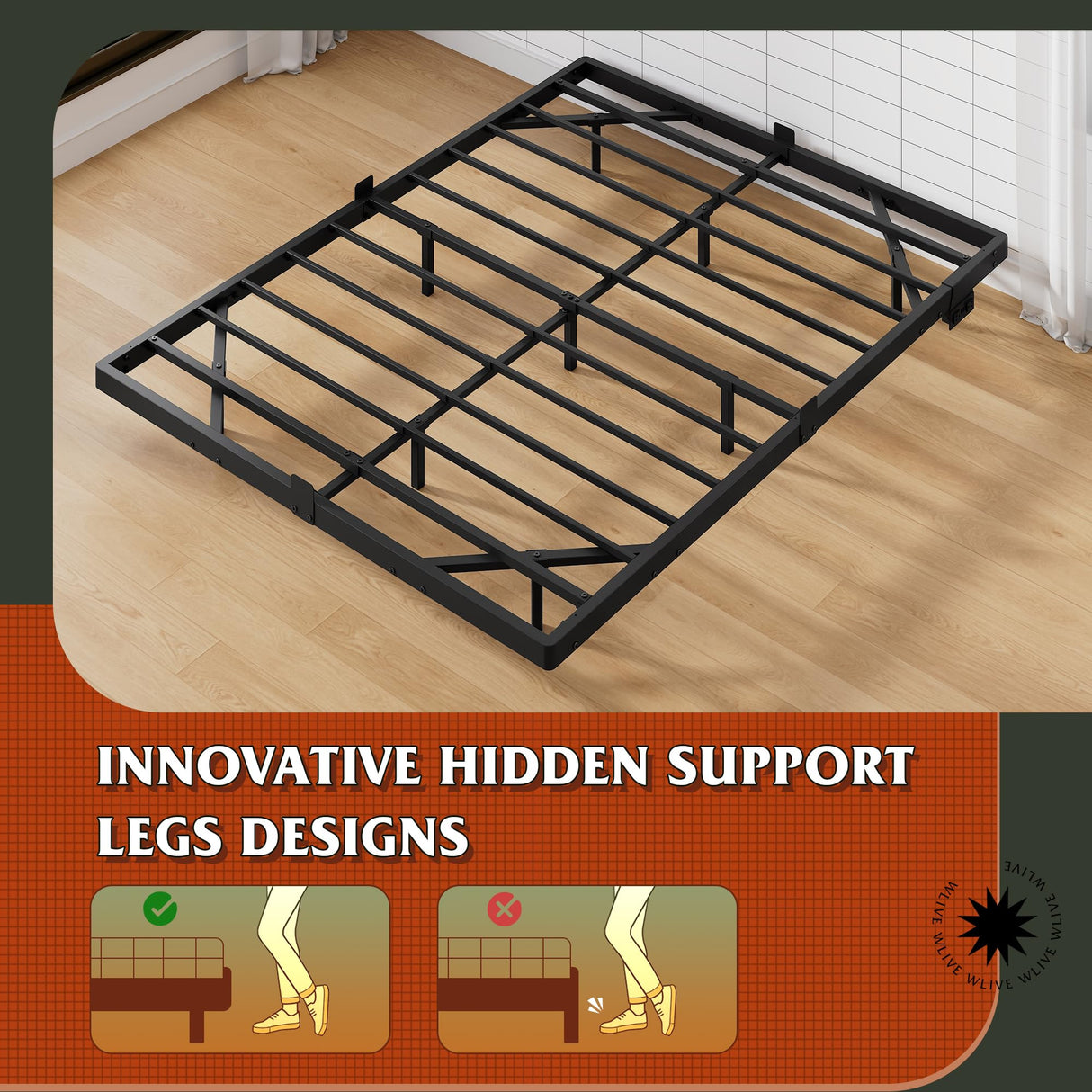 WLIVE Floating Queen Bed Frame, LED Bed Frame with Charging Station, Metal Platform Beds Queen Size with Heavy Duty Steel Slats, No Box Spring Needed, Easy Assembly, No Noise, Black WLIVE