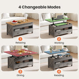 Amada Lift Top Coffee Table with Storage, Farmhouse Wood Coffee Table with Hidden Compartment, One Open Shelf and Two Drawers, Center Table for Living Room and Home Office, Gray AMADA HOMEFURNISHING