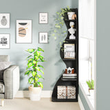 Tribesigns Corner Shelf, Modern 5-Tier Wall Corner Bookshelf, Stylish Corner Small Bookcase Storage Rack Plant Stand with Unique Shape for Living Room, Home Office, (1PC, Black) Tribesigns