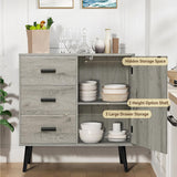 Iwell Storage Cabinet with 3 Drawers & Adjustable Shelf, Sideboard Buffet Cabinet, Small Freestanding Floor Storage Unit, for Living Room, Home Office, Rustic Grey Iwell