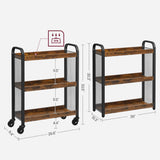 VASAGLE 3-Tier Narrow Storage Cart, Rolling Cart with Wheels, Steel Frame, Slim Storage Cart for Kitchen, Dining Room, Laundry Room, Adjustable Feet Included, Industrial Style, Rustic Brown and Black VASAGLE