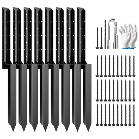 VIVOSUN Fence Post Repair Kit, Heavy-Duty Ground Spike with Gloves for Repairing Tilted or Broken Wood Posts (8 Pack, Black) VIVOSUN
