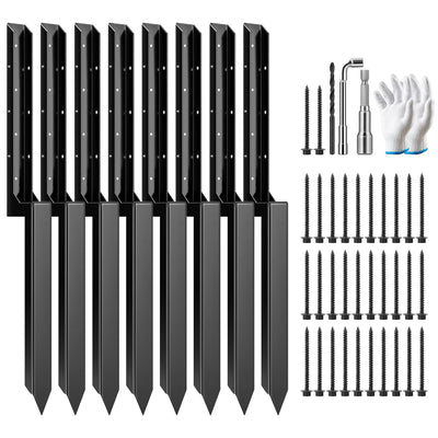 VIVOSUN Fence Post Repair Kit, Heavy-Duty Ground Spike with Gloves for Repairing Tilted or Broken Wood Posts (8 Pack, Black)