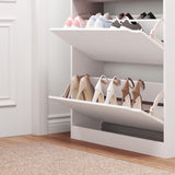BORNOON Shoe Cabinet with 3 Flip Drawers, Hidden Wood Shoe Cabinet,Freestanding Shoe Storage Cabinet for Entryway Hallway.White. 47.2" H*31.5" W*9.25" D. BORNOON