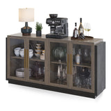 BELLEZE Sideboard Buffet Cabinet, Modern Wood Glass-Buffet-Sideboard with Storage, Console Table for Kitchen, Dining Room, Living Room, Hallway, or Entrance - Brixston (Brown) BELLEZE