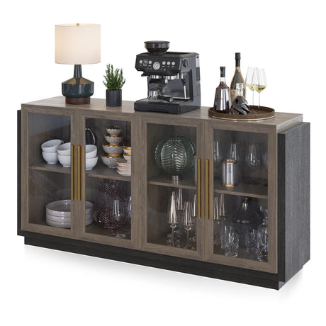 BELLEZE Sideboard Buffet Cabinet, Modern Wood Glass-Buffet-Sideboard with Storage, Console Table for Kitchen, Dining Room, Living Room, Hallway, or Entrance - Brixston (Brown) BELLEZE