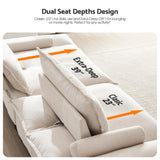 114” Modern Sailboat Loveseat Cloud Couch – Convertible Sofa Bed with Adjustable Depth, Deep Seats & Wide Armrests for Living Room, Apartment, or Small Spaces Beige smilesun