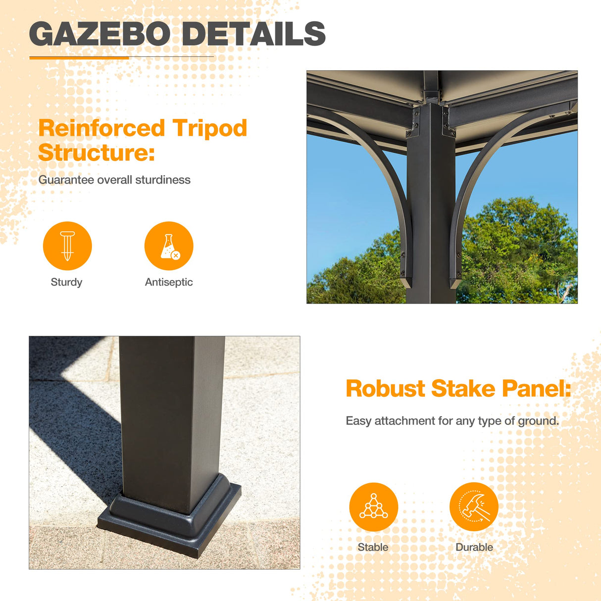 MELLCOM 12 x 14 FT Iron Hardtop Gazebo, Double Roof Gazebo with Curtains and Netting, Waterproof Canopy Gazebo with Anti-Rust Coating Frame for Patios, Lawns, Gardens, and Backyard MELLCOM