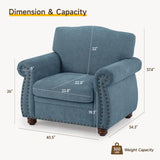 ONBRILL Nailhead Trim Armchair, Rolled Arm Accent Chair for Living Room, Comfy Chenille Club Sofa Chair w/Springs Cushions & Wood Legs, Traditional Single Couch Chair for Apartment, Farmhouse, Teal ONBRILL