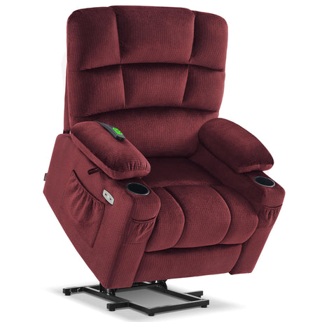 MCombo Dual Motor Power Lift Recliner Chair with Massage and Heat for Elderly People, Infinite Position, USB Ports, Cup Holders, Fabric 7679 (Medium, Burgundy) MCombo