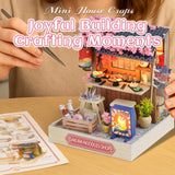 Kisoy Dollhouse Miniature with Furniture Kit, DIY 3D Wooden DIY House Kit with Dust Cover, Handmade Tiny House Toys for Teens Adults Gift (Sakura Noodles Shop) Kisoy