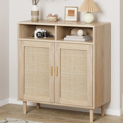 Sideboard Buffet Cabinet, Rattan Cabinet with 2 Doors, Accent Kitchen Storage Cabinet, Cupboard Console Table,Modern Coffee Bar Cabinet for Kitchen