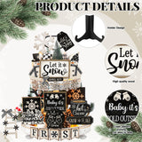 Nuogo 25 Pcs Christmas Winter Tiered Tray Decor Wood Rustic Winter Decoration for Home Christmas Snowflake Table Shelf Farmhouse Let It Snow Decor Xmas Snowman Signs for Table Holiday Nuogo