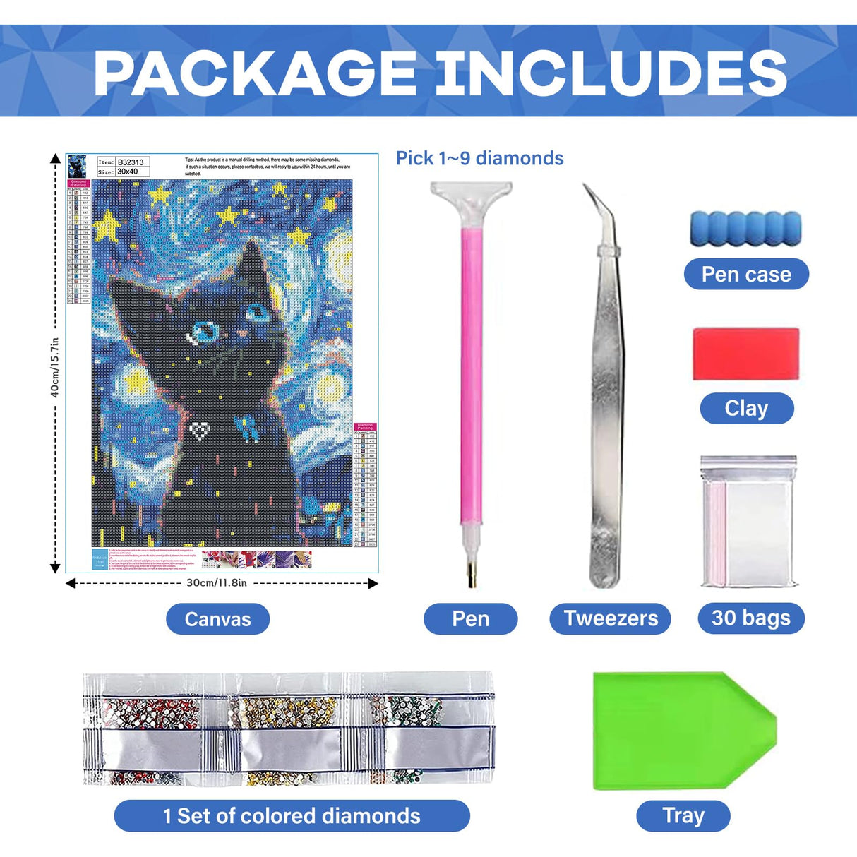 SANYUN Cat Diamond Art Kits for Adults,Starry Night Diamond Painting Kits, Animals Paint by Diamonds Pictures for Beginners Teenagers,Perfect for Home Office Decor 12x16 inch SANYUN