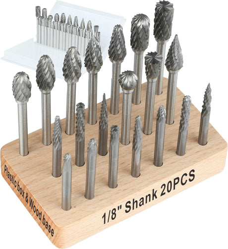 20Pcs 1/8" Shank Carbide Burr Bits Compatible with Dremel w/Beech Holder Bits Metal Grinding Bits Steel Wood Stone Carving Cutting Engraving Grinder Kit Attachment Rotary Tool Accessories Set Sworker