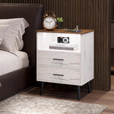 LVSOMT Nightstands Set of 2, White Nightstand with Charging Station, Night Stands with Human Body Induction, Bedside Tables with 2 Drawers, Open Shelf, Modern Night Stand for Bedroom LVSOMT