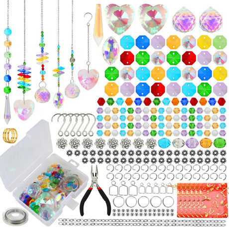 Worgree 460pcs DIY Suncatcher Making Kits for Adults Crystal Sun Catcher Arts and Crafts Supplies Set with Colorful Crystals Beads Rainbow Maker Prism for Windows Hanging Indoor Outdoor Garden Decor Worgree