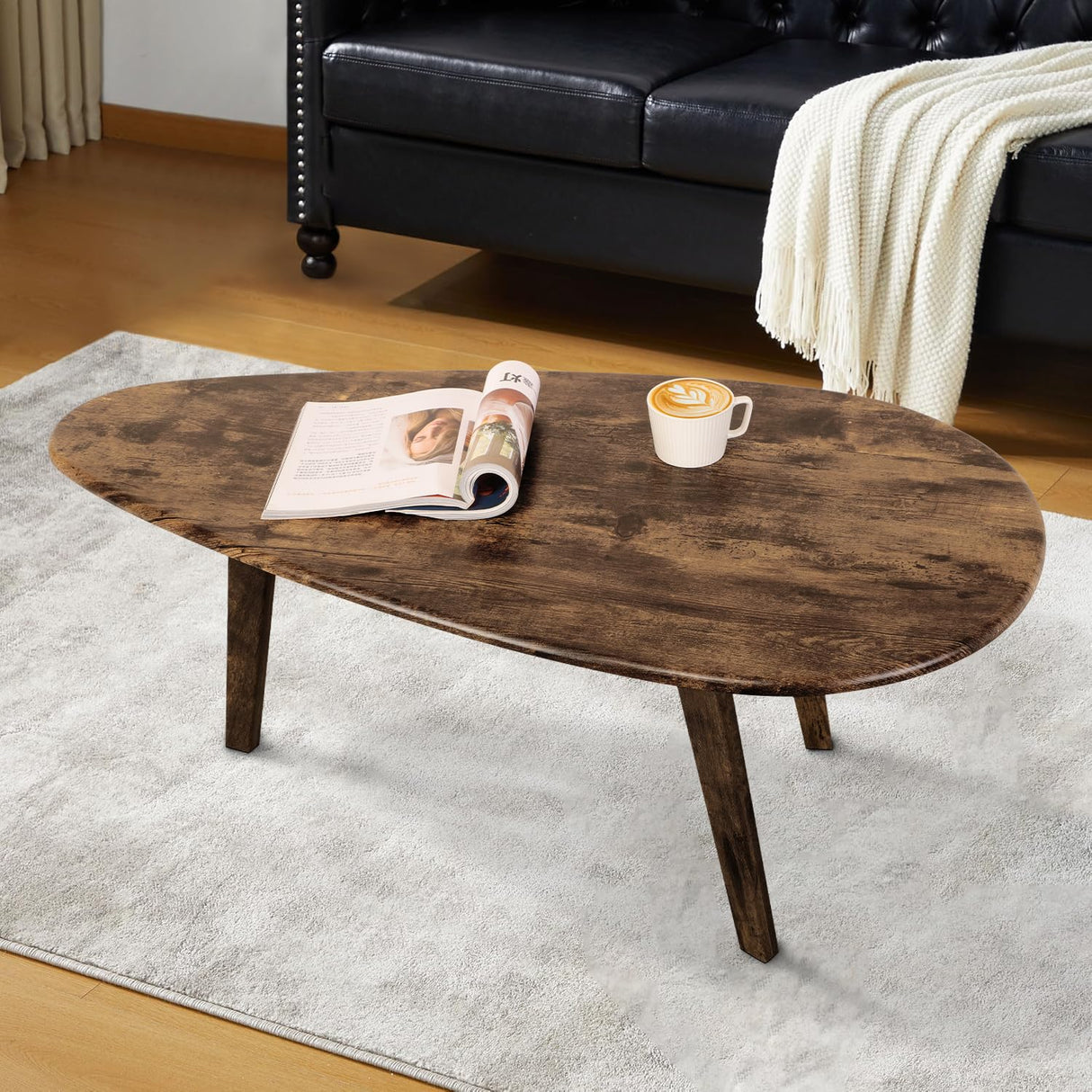 Modern Coffee Table for Living Room Small Mid Century Coffee Table Rustic Oval Coffee Tables Retro Accent Sofa Center Tables for Living Room Easy Assembly 22" D x 43" W x 18" H WDSHIYI