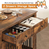 PRETZI Dog Crate Furniture, 44 Inch Wooden Dog Kennel Indoor with 2 Storage Drawers, Heavy Duty Large Dog Crate Furniture, Rustic Style Decorative End Table Dog Cage for Small/Medium/Large (Brown) PRETZI