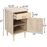 Finnhomy Tall Nightstands Set of 2, Night Stand, Bedside Table Set of 2 with Drawer and Shelf, Hand Made Rattan Decorated Doors, Nightstands with Storage for Bedroom, Natural, 2 Pack Finnhomy