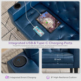 TYBOATLE 62" W Leather Loveseat w/ 2 USB and 2 Cupholders, Mid-Century Modern Tufted Small Love Seat Couches for Office, Living Room, Bedroom, Dorm (1, Blue) TYBOATLE