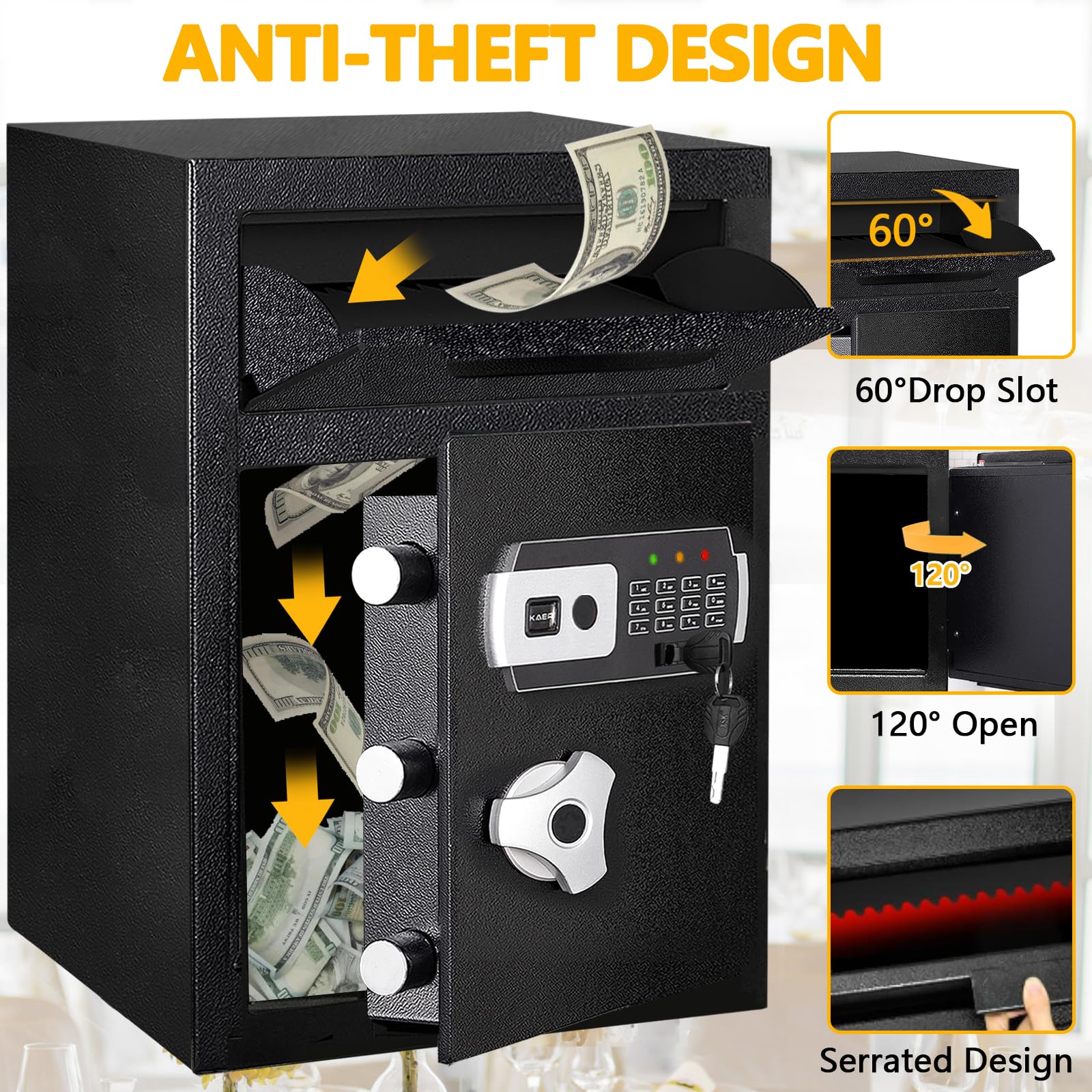 2.6 CUB Depository Drop Safe Fireproof, Front Drop Slot Lock Box with Digital Combination and Anti-Fishing, Silent Deposit Safe Box, Security Money Safe for Cash Slips Expense Business Office - WoodArtSupply