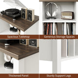 Record Player Stand, Vinyl Record Storage Table End Table with Display Shelf Holds up to 130 Albums, Large Nightstand Wood Turntable Stand Cabinet Side Table for Living Room, Bedroom, White LIDYUK