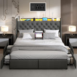 Doltoro Queen Size Bed Frame with 4 Storage Drawers, LED Lights, and Charging Station Doltoro
