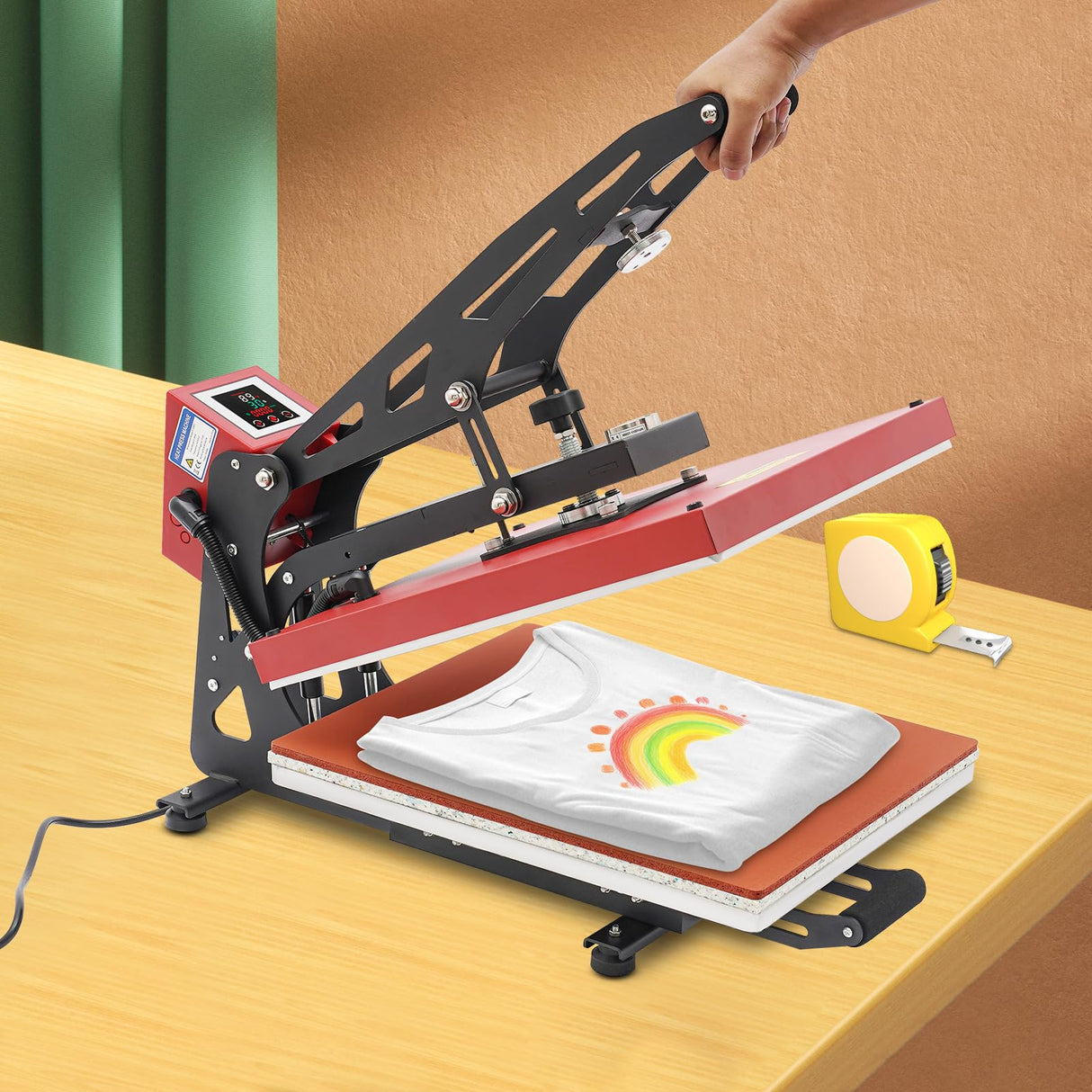 16"x20" Intelligent Control Semi-Automatic Heat Press Machine, Adjustable Pressure Slide Out Vertical Version Heat Printing Presses Transfer Machine with LCD Touchscreen, for T-Shirt, Mug (Red) BUKGOCUMN