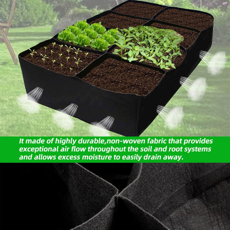 CJGQ Fabric Raised Garden Bed, 128 Gallon 8 Grids Plant Grow Bags, 3x6FT Planter Raised Beds for Growing Vegetables Potatoes Flowers, Rectangle Planting Container for Outdoor Gardening CJGQ