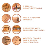 Plydolex Paint Organizer for 105 Paint Bottles and 14 Brushes - Paint Holder with 6 Miniature Stands - Paint and Brush Storage for Miniature Paints Plydolex