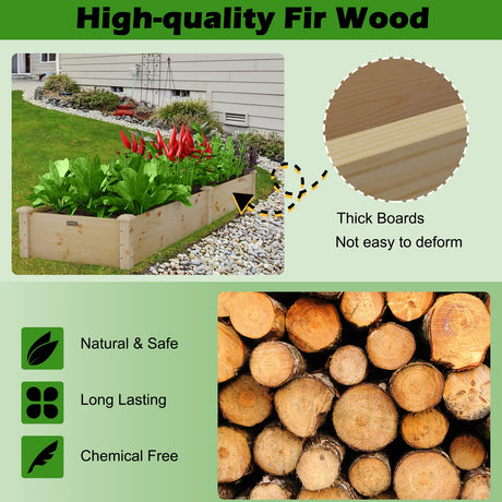 Giantex Raised Garden Bed, 95" Lx24 Wx10 H Outdoor Wood Planter Box for Vegetables Flowers Herbs Fruits, Easy-Assembly Wooden Planter Raised Bed for Backyard Garden Lawn Giantex