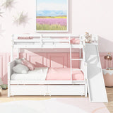 Bellemave Bunk beds Twin Over Full Size Slide and Stair, bunk Bed with Storage, Twin Over Full bunk beds for Kids, Floor bunk Bed, Low bunk Bed for Kids，White Bellemave
