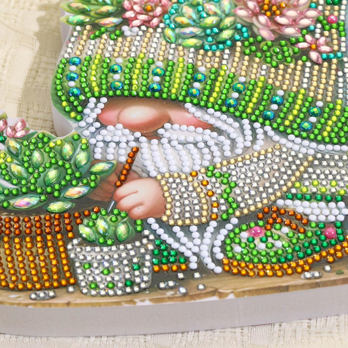 Succulents Gnome Tabletop Diamond Art Painting - DIY Diamond Art Kits for Adults Figurines Special Shaped Rhinestone Gem Art Statues, 5D Painting with Diamond Dots Sculpture Ornaments for Beginner Baipisan