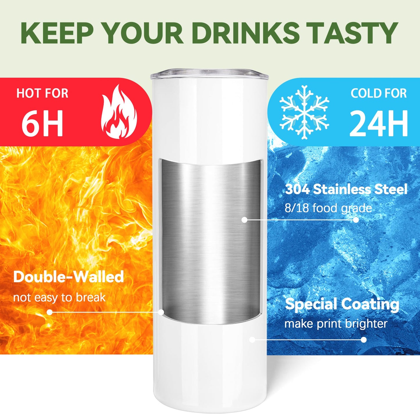 Joyclub Sublimation Tumblers 30 oz Blank Tumblers for Sublimation Skinny Bulk Double Wall Insulated Cups with Individually Gift Boxed and Shrink Wrap Films for Heat Transfer 10 Pack