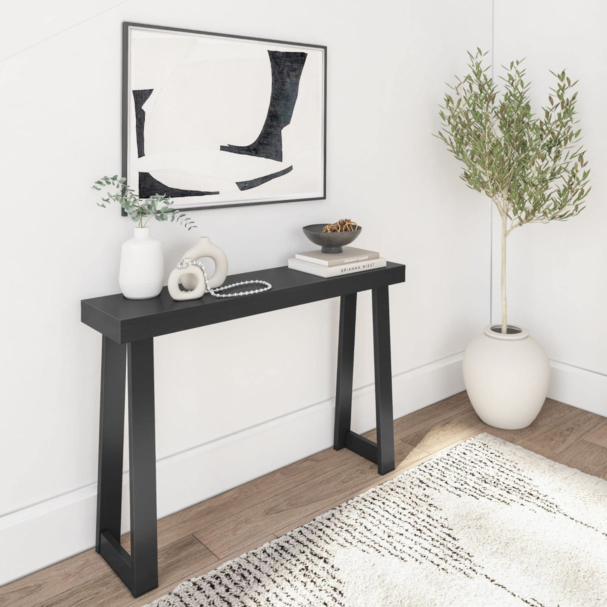 Plank+Beam Solid Wood Console Table, 46.25 Inch, Sofa Table, Narrow Entryway Table for Hallway, Behind The Couch, Living Room, Foyer, Easy Assembly, Black Plank+Beam