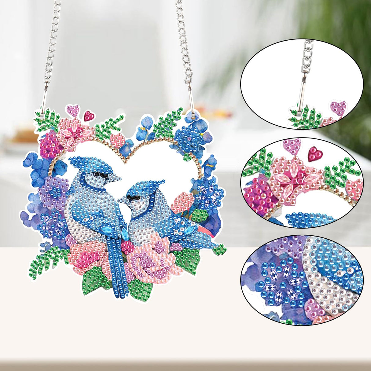 AiYuanzsh Diamond Art Painting Ornament Flowers and Birds Blue Hanging Sign Set Diamond Art Hanging Wall Art DIY 5D Crystal Rhinestone Pendant Kits for Wall Door Window Decorations AiYuanzsh