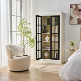 Ball & Cast 71.2" Tall Display Cabinet W/Glass Doors,Curio Cabinet W/Adjustable Shelves&Fixed Shelves for Collectibles,Trophies,Farmhouse Style Cabinets for Hallways,Living Room,Bedroom,White&Black Ball & Cast