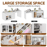 PAKASEPT Kitchen Island with Stationary Dining Table, 78.7" Storage Islands with LED Light, 4 Drawers, Open Shelves, 1 Cabinet, Power Outlet, Breakfast Bar Counter - Kitchen Table Coffee Bar PAKASEPT