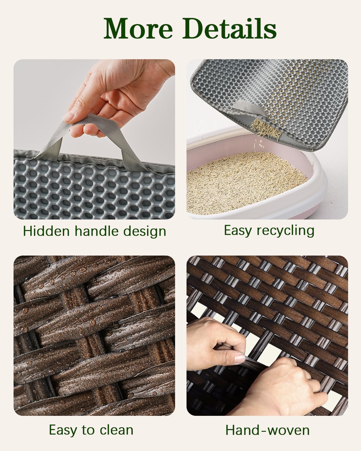 SETVSON Cat Litter Box Enclosure Furniture, Handwoven Rattan Hidden Litter Box with Mat, Large Space Cat House with 2 S-Shaped Hooks, 30.3 x 18.3 x 24.4 Inches, Indoor for Living Room Apartment Brown SETVSON