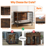 Dog Crate Furniture, 27.2" Wooden Dog Kennel with Wheels & Double Doors, Dog Cage End Table Upgraded, Indoor Dog Crate House for Small Medium Dogs, Rustic Brown GAOMON