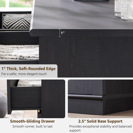 ACCOHOHO Arched Dresser for Bedroom with 6 Drawers, 47.3" Wide Modern Chest of Drawers with Rounded Edge & Metal Handles, Wood Storage Closet Dressers TV Stand for Living Room, Hallway, Black ACCOHOHO
