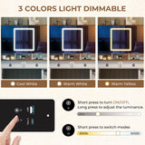 LVSOMT Vanity Desk with Mirror and Lights, Large Farmhouse Makeup Desk with 5 Drawers and Jewelry Storage, 60" Glass Top Dressing Table with Power Outlet & Adjustable Cabinet for Bedroom, White/Brown LVSOMT