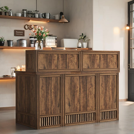 Tribesigns 57" Reception Desk with Counter, Modern Front Desk with Metal Frame, Wooden Retail Checkout Counter for Office, Reception Room, Beauty Salon, Lobby (Rustic Brown) Tribesigns