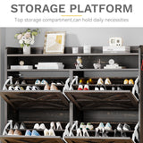 DWVO Farmhouse Shoe Cabinet for Entryway, 4 Flip Drawers for 24 Pairs, Narrow Slim Shoe Organizer with Metal Legs for Hallyway, Living Room (Dark Rustic Oak) DWVO