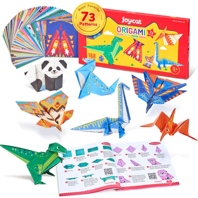 JoyCat Origami Paper Kit for Kids,180 Sheet 5.5x5.5 Colorful Paper,73 Dinosaur & Paperplane Style with Instruction Book,Art&Crafts Supply Set for Ages 5-12 boy,Ideal DIY&Educational Toy,Gift for Kids