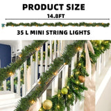 Dazzle Bright 15 FT Artificial Christmas Garland, Pre-Lit 35 Count Mini String Lights Plug in Xmas Garland, Lighted Christmas Decoration for Indoor Holiday Door Home Stairs Decor Dazzle Bright